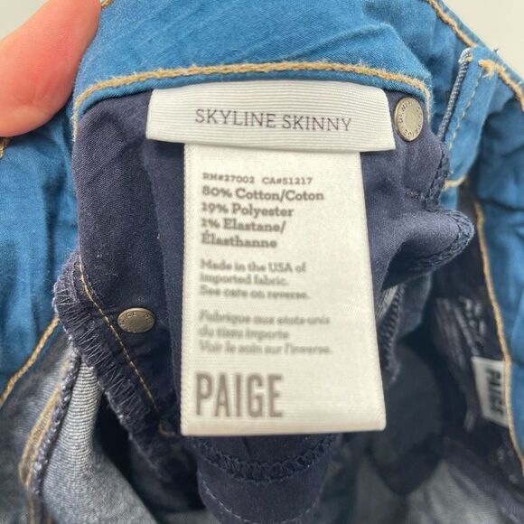 Paige Womens Skyline Skinny Jeans Denim Stretch Mid Rise Dark Wash Blue 24 - Picture 6 of 11